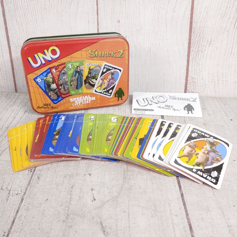 MISSING 1 CARD - 2004 SHREK 2 Uno Special Edition Card Game w/ TIN - USED